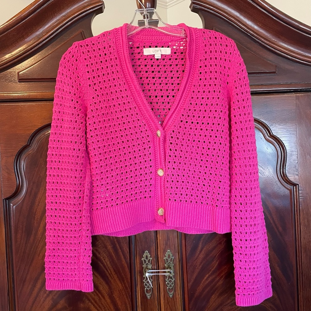 NWOT Chunky Mesh Stitch V-Neck Cardigan